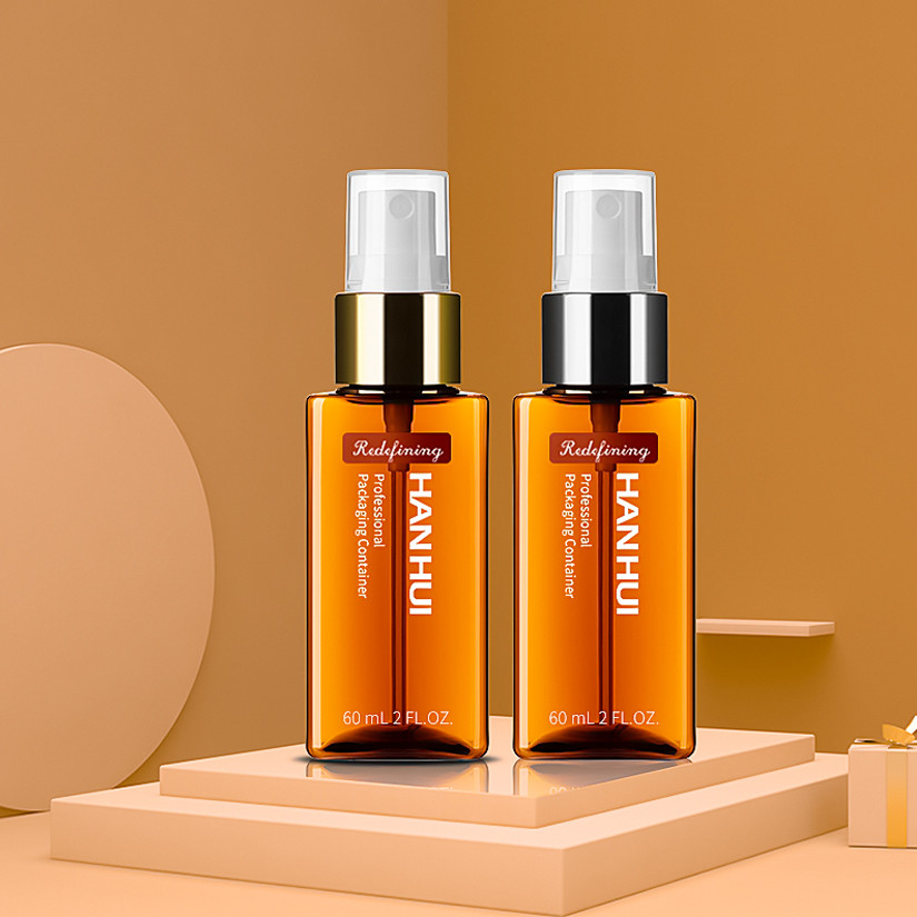 Amber Square Small 60ml PCR PET Plastic Lotion Bottle Cosmetic Containers