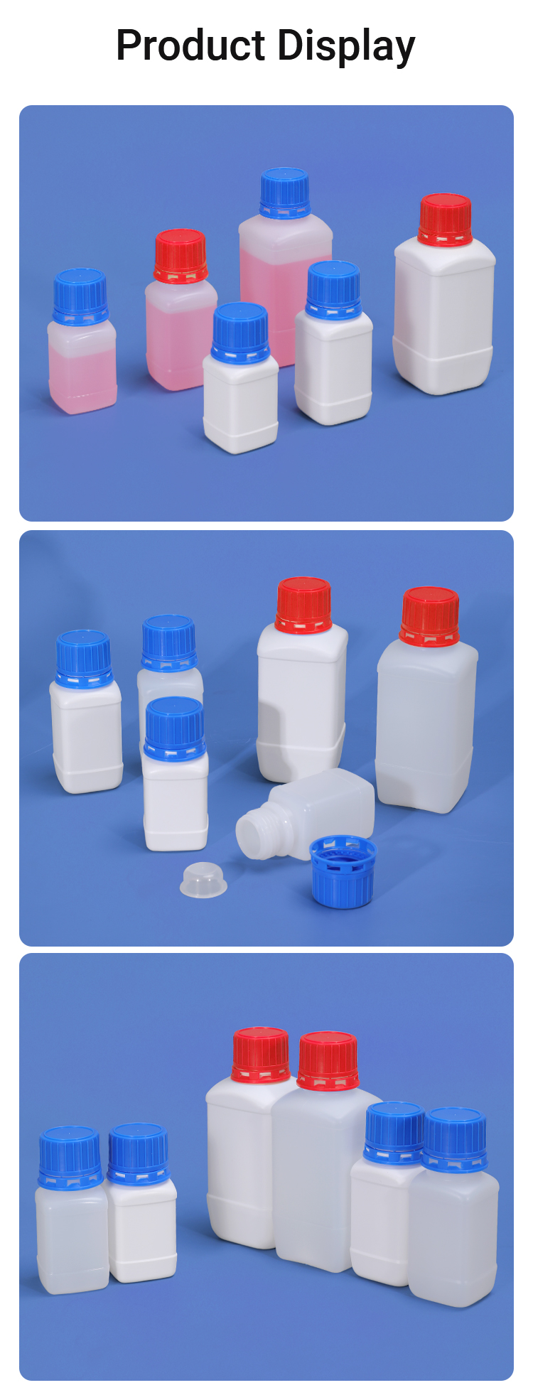 250ml White Square Recycled Chemistry Reagent Bottle HDPE Plastic Lab Bottles