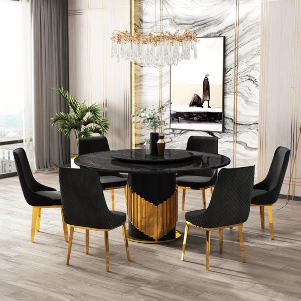 Cross Shaped Stainless Steel Marble Circular Dining Table With Turntable