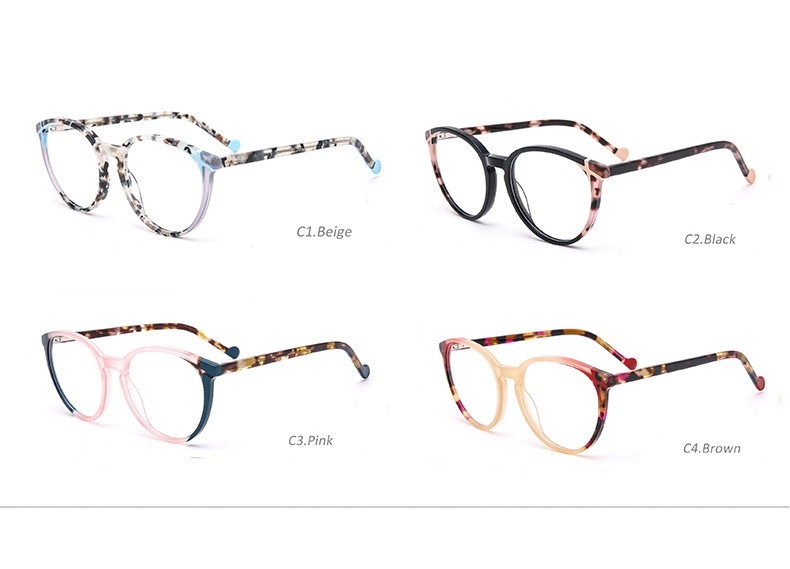 Round Lamination Acetate Frame Glasses Eyeglasses Ladies Optical No Smear