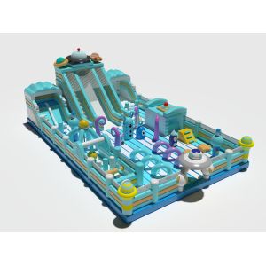  Blue Inflatable Commercial Bouncy Castle With Slides Obstacles Manufactures