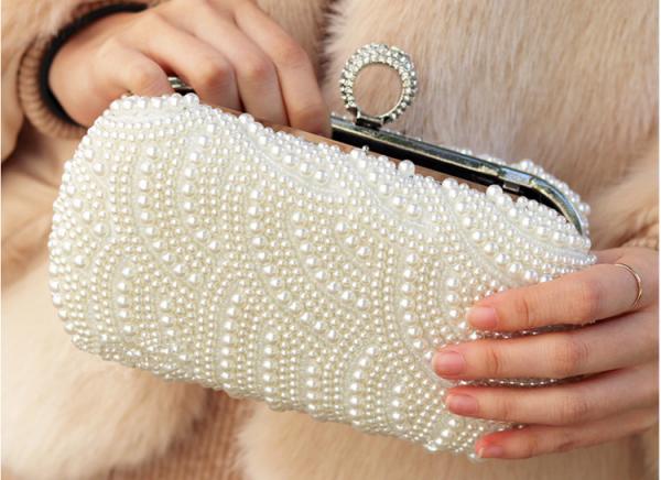 Bride's rhinestone pearl handbag new dinner evening bag socialite's hand sewed