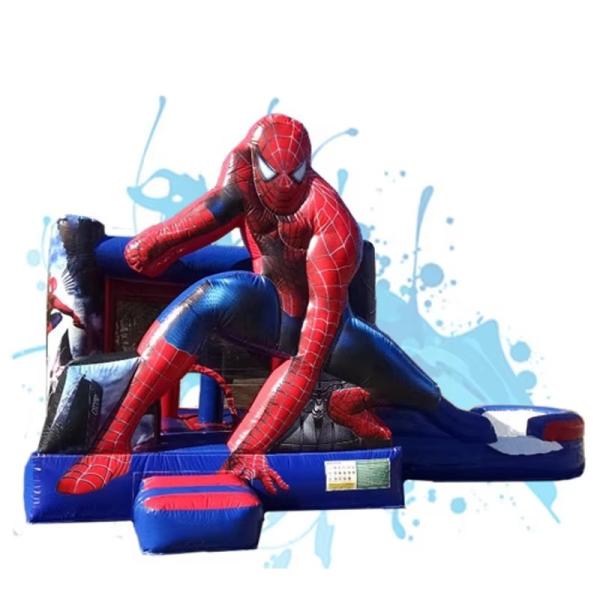 Quality Spider Man Inflatable Castle with Slide 5.6x6.6m for 1-8 Kids for sale
