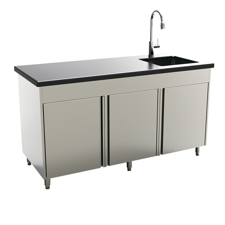   SUS kitchen cabinet, with one sink and marble top.