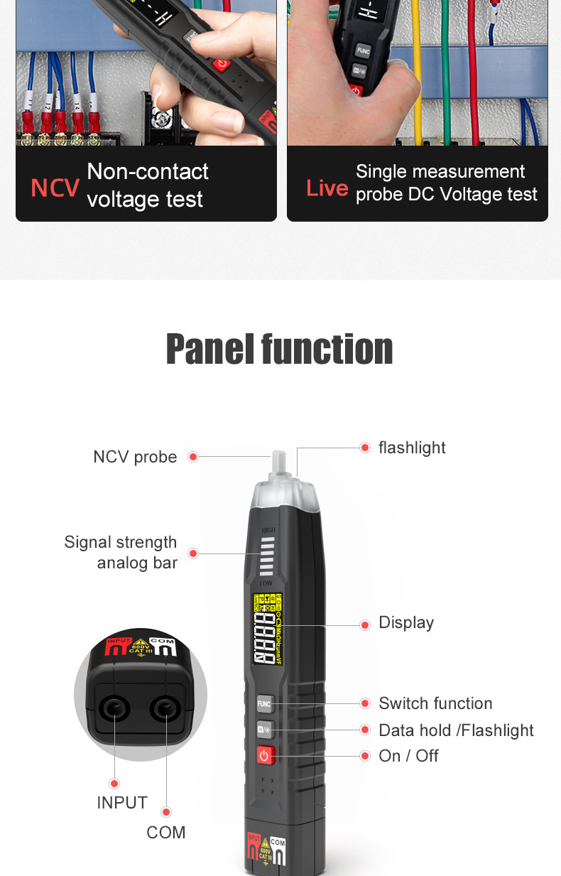 HT122 Digital Pen Type Multimeter DC AC Voltage Tester Smart Multi-meter NCV Phase Sequence Auto Ranging Multimetre