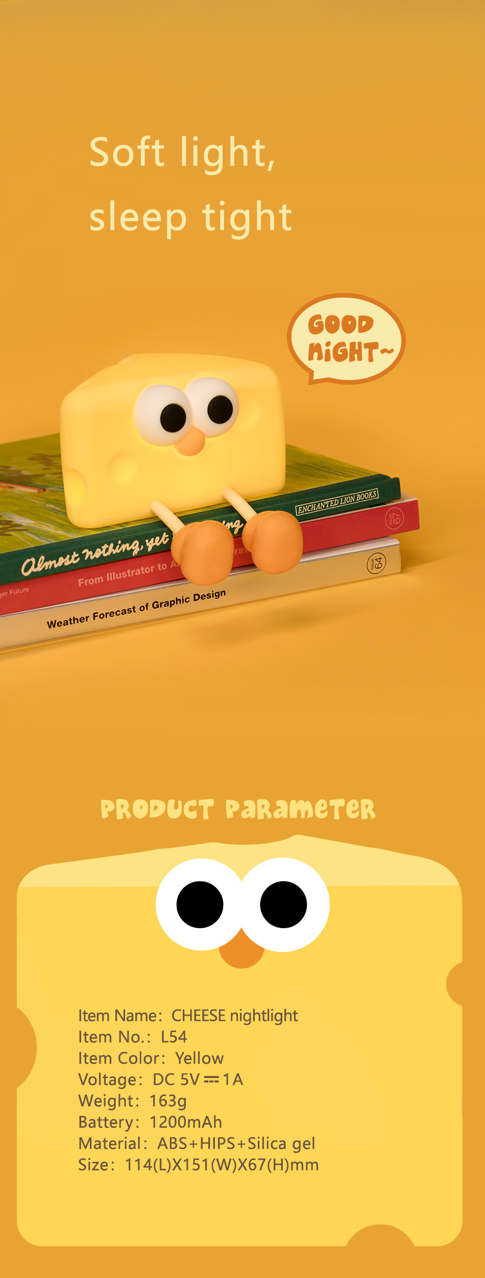 China Factory Modern Design USB Rechargeable Silicone Baby Night Light Lamp Smart Home Lighting With A Cheese DesignFor Girls Bedroom