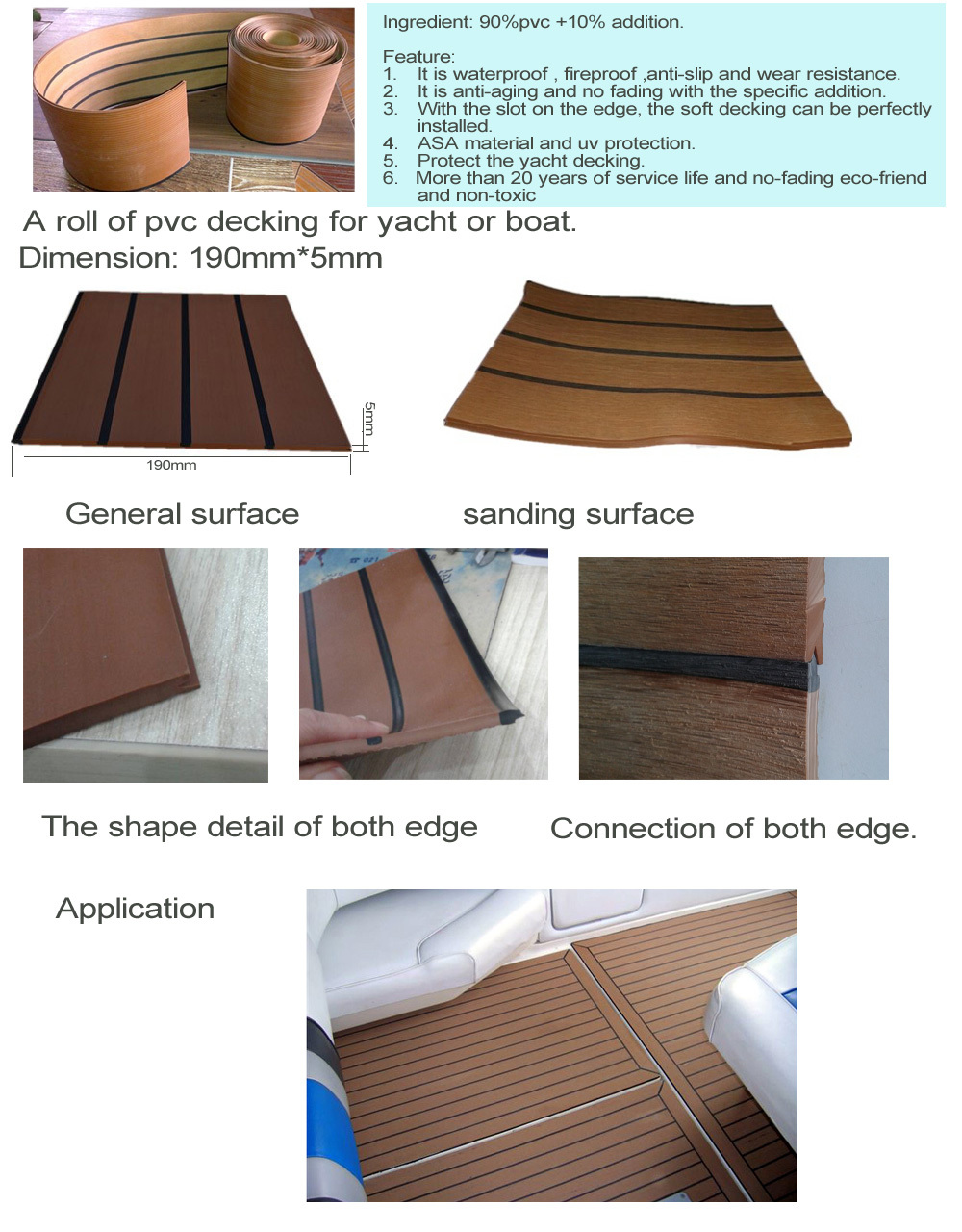 Teak Wood Anti-Corrosion Boat Deck Soft PVC Synthesis Yacht Decking for Modern Design
