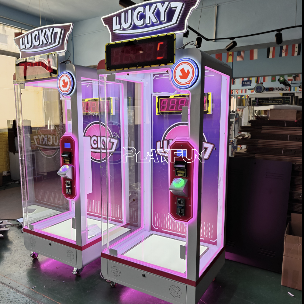 Arcade Coin Operated Game Machine Shopping Mall Lucky 7 Cut Prize Big Dolls Prize Scissors Cutting Game Machine
