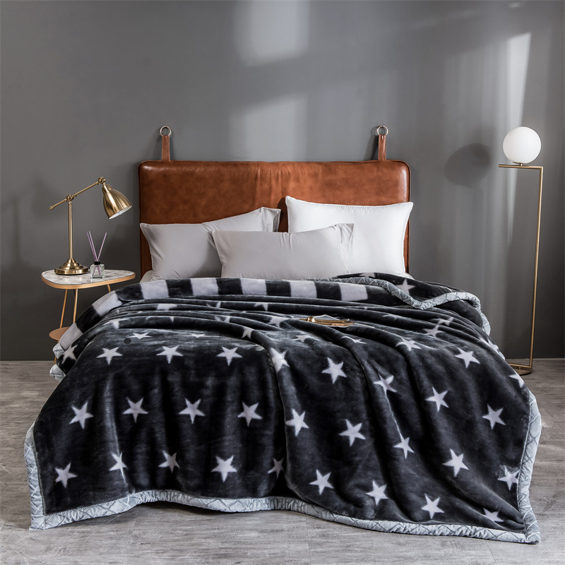 Jacquard Weave Coral Fleece Raschel Blanket for Winter Thickened Plush Nap Cover Bed