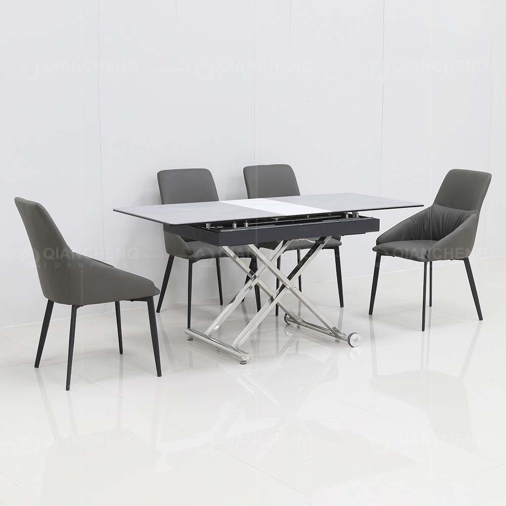 Rectangular Maxload 200kg SS Steel Furniture Extendable Dining Table Set