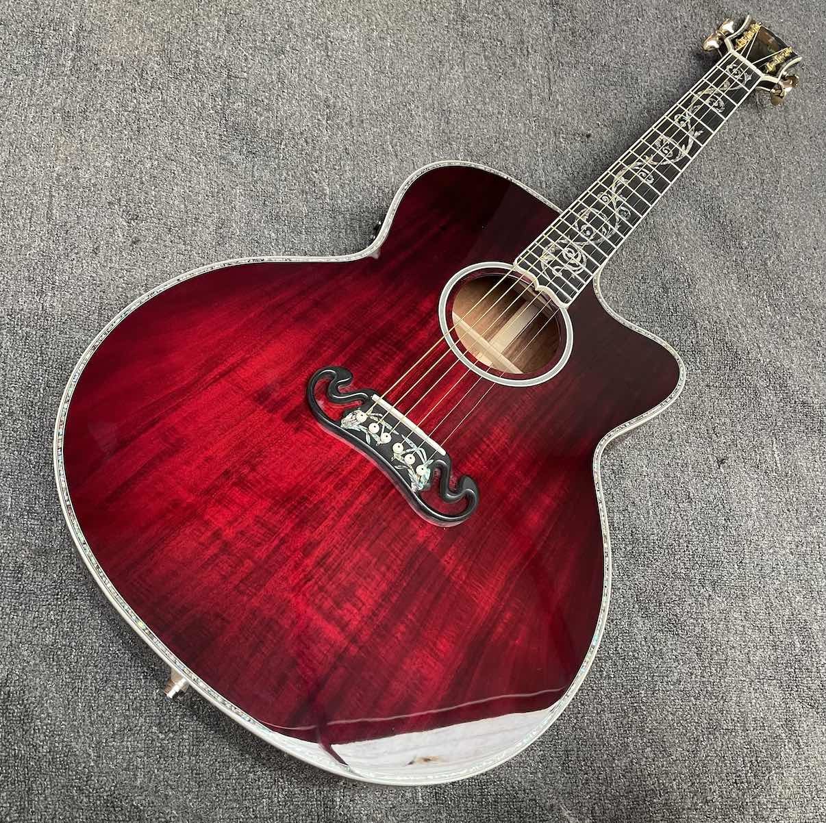 Custom 43 Inch Jumbo Gibson Style SJ200 Cutaway Solid KOA Wood Acoustic Guitar with Double S1-PRO V3 Pickup, Solid Wood Version