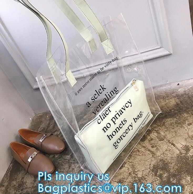 Reusable PVC Soft Loop Handle Bags, long handle clear pvc bedding yellow pvc blanket bag, transparent PVC handle plastic
