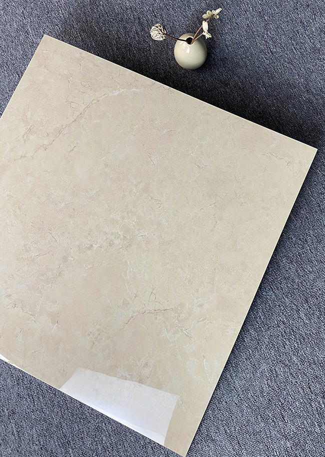 Light Yellow High Glossy Interior Porcelain Glazed Floor Tiles Marble Look Flooring