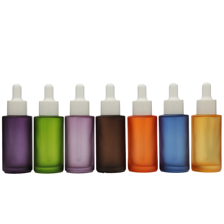 30ml Serum Dropper Bottles Frosted Colorful Skincare Packaging Glass Essential Oil