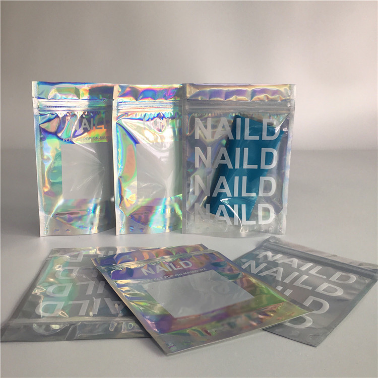Self Adhesive Foil Pouch Packaging Metallic Label Sticker Holographic Iridescent Bag For Edible Glitter / Shimmer