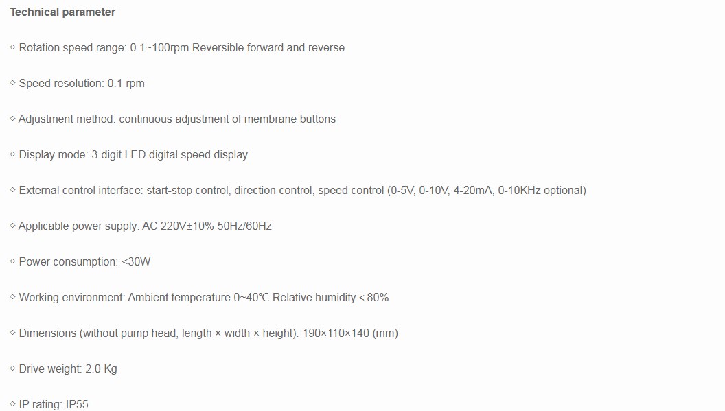 stainless steel housing, high IP rate peristaltic pump used in areas with harsh environments
