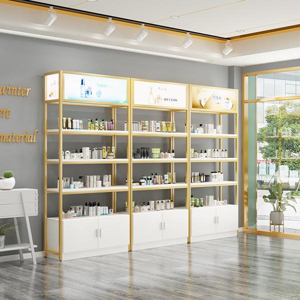 High Metal And Wood Shelving Unit For Skin Care, Product Adjustable Display