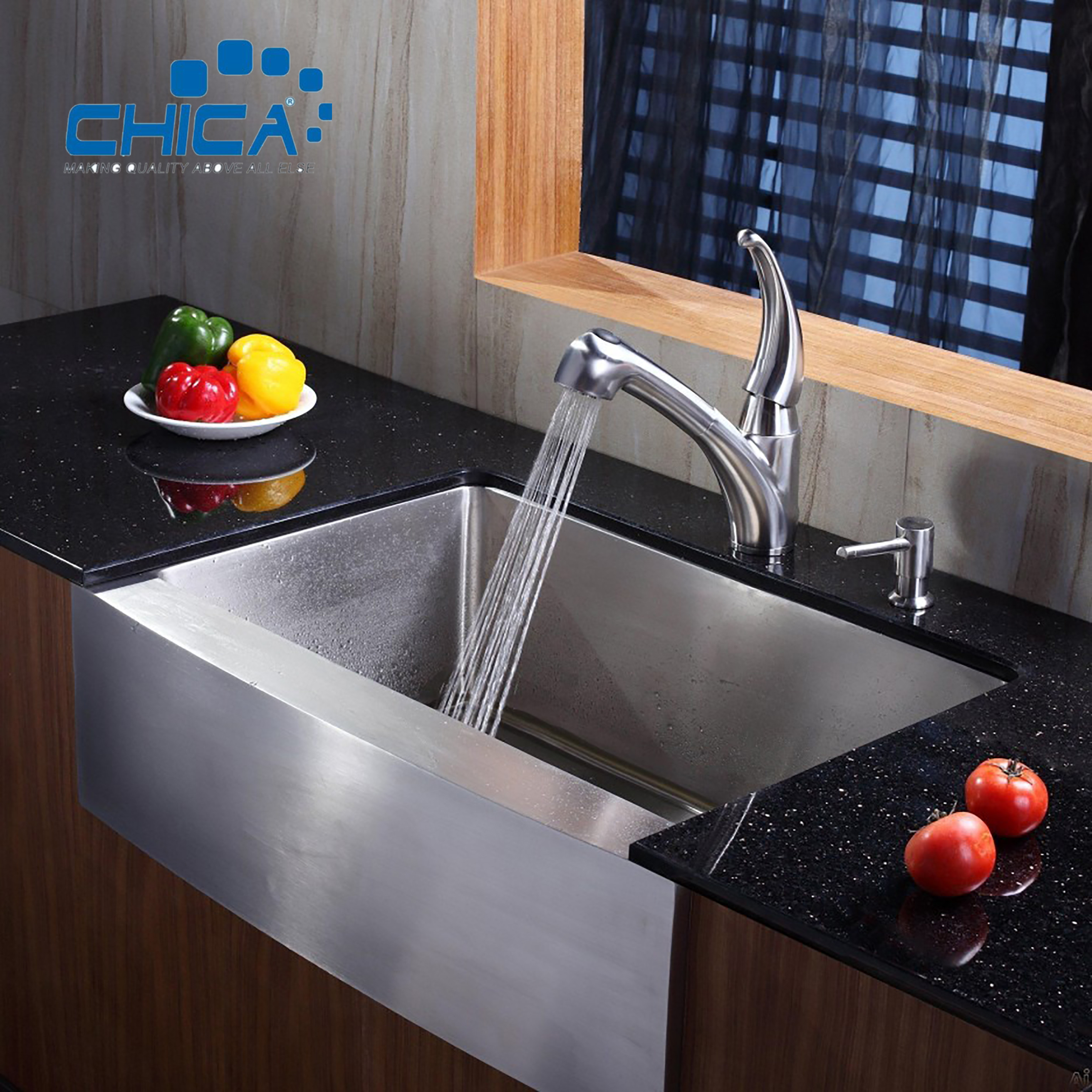 Stainless Steel SS304 Silver Color Handmade Apron Front Farmhouse Kitchen Sink