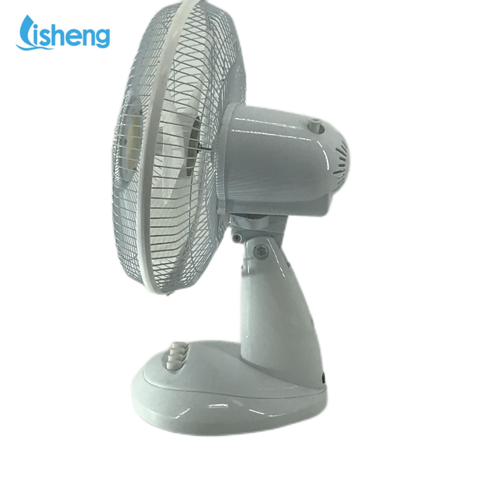 Rechargeable Table Top Fan White 12 Inch 12V Digital Plastic Ce Household Air Cooling Fan Free Spare Parts 3 PP Blades 2pcs/ Box