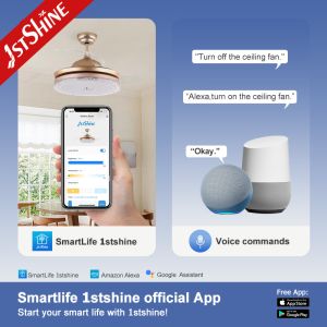 Invisible Acrylic Lampshade Foldable Ceiling Fan With Dimmable Light