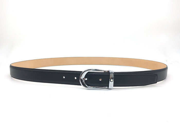 Black 30mm Mens Leather Dress Belt With Single Prong Buckle