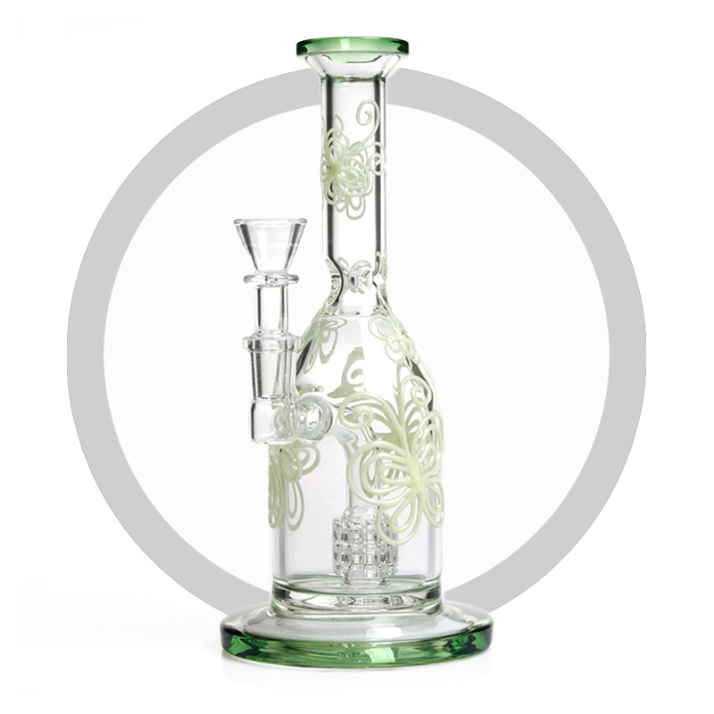 Luminous Butterful Glass Bongs 7mm Thick With Matrix Percolator Smoking Pipes