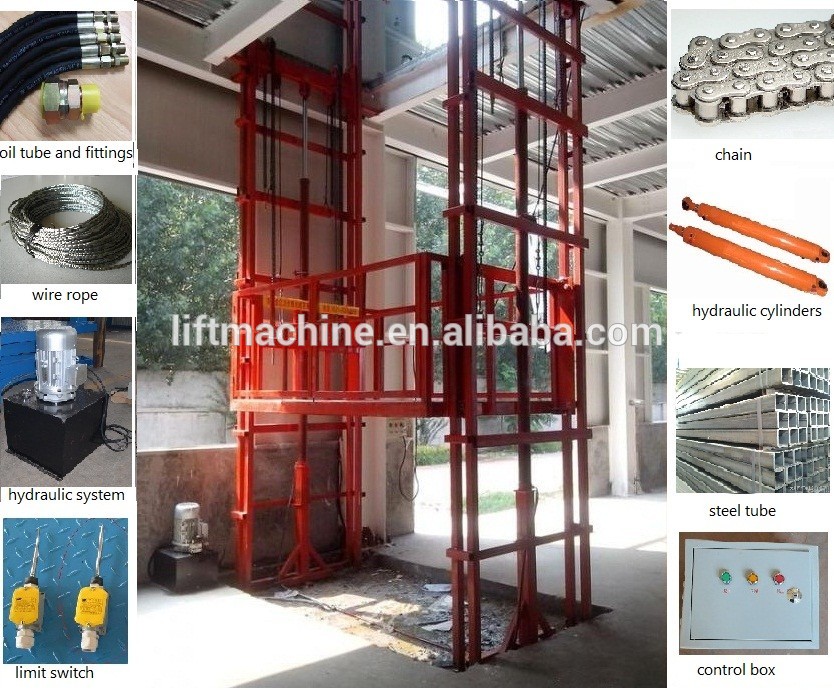 1T 12m CE Approved Vertical Guide Rail Elevators Hydraulic Warehouse Cargo Lift