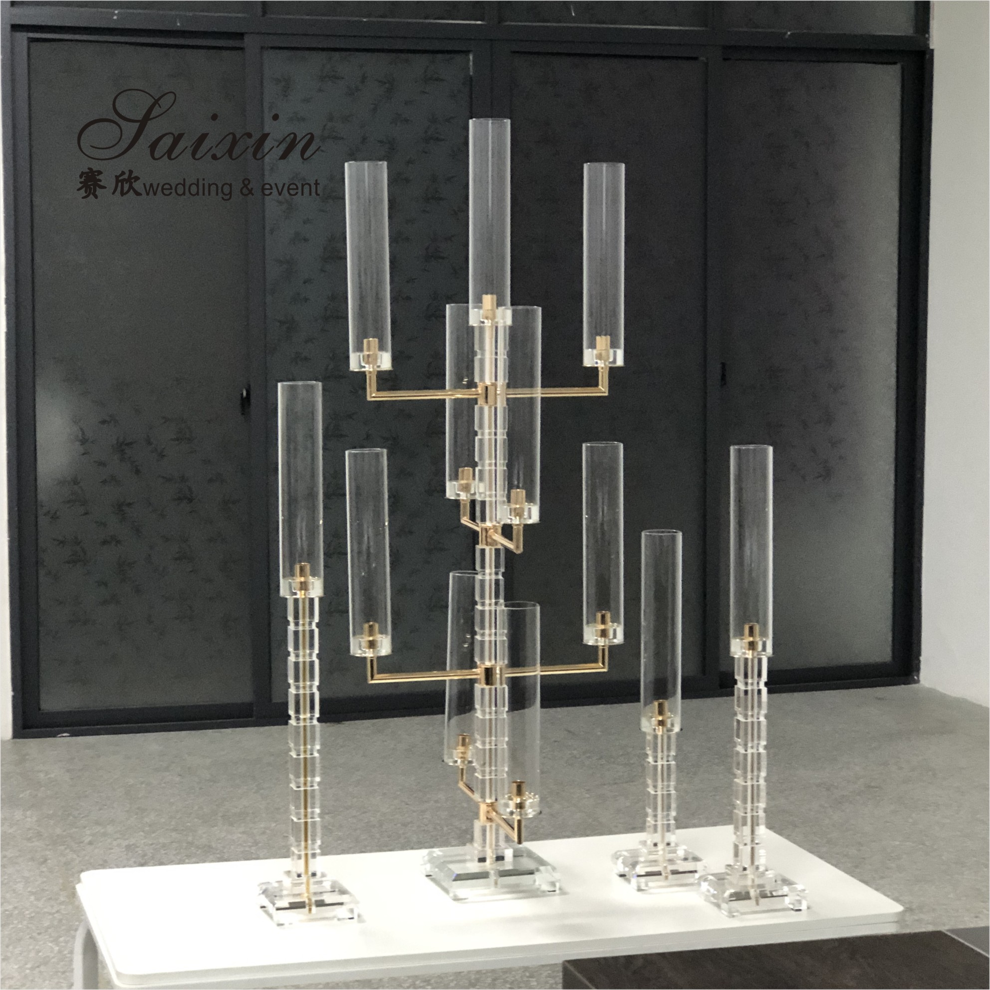 ZT-558 Bling New wedding decoration gold candle holder 9 arms crystal candelabra