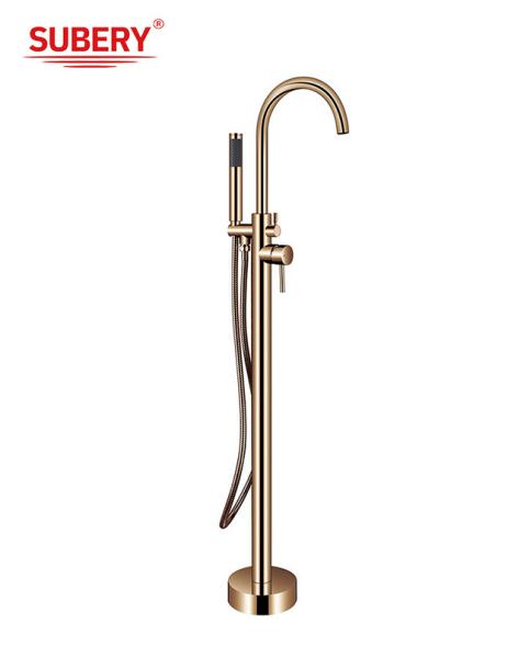 OEM Single Lever Free Standing Tub Faucet Floor Mount With Diverter Rose Golden