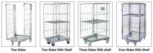 Galvanized Metal Stock Roll Cage Trolley Demountable Space Saving