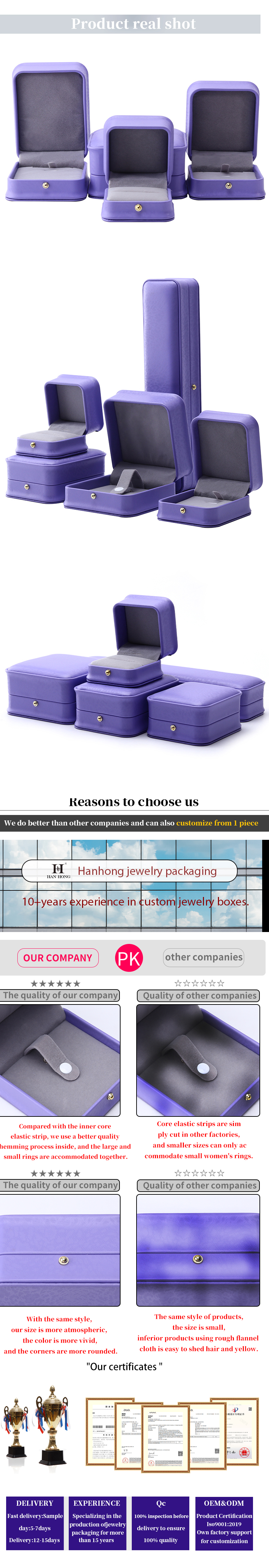 Eye Catching Purple Soft Velvet Jewelry Storage Box Package for Ring Pendant
