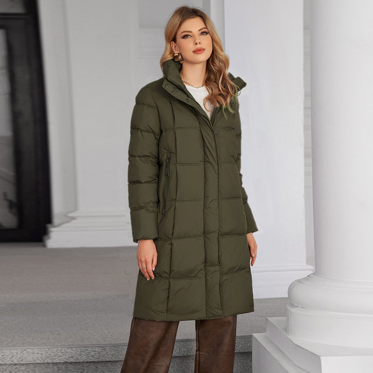 Mid Length Detachable Hood Thickened Down / Cotton Jacket, classic coat, nice colour, for daily wear, warm coat, classic style