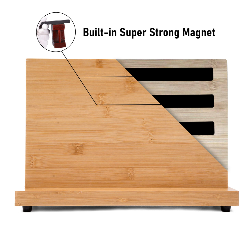 Permanent Magnet Bamboo Knife Holder for Kitchen Counter Nature Bamboo Block Design