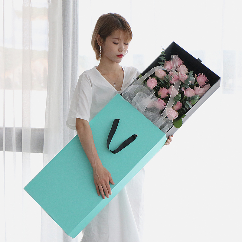 Custom Logo Rectangle Florist Display Cardboard Paper Rose Packaging Boxes Fancy Style