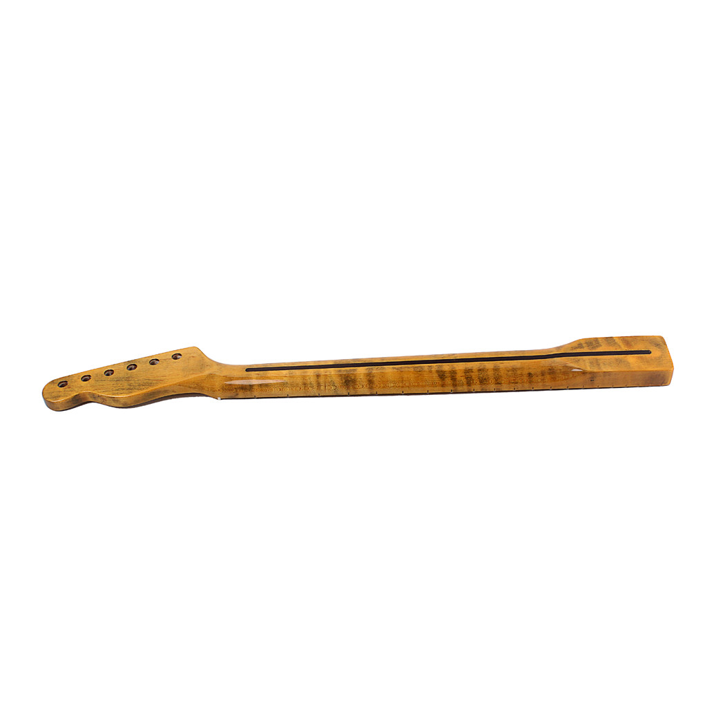 Fender Telecaster Maple Neck Replacement High Gloss Yellow Tiger Flame Maple C Shape Guitar Neck Abalone Dot Markers