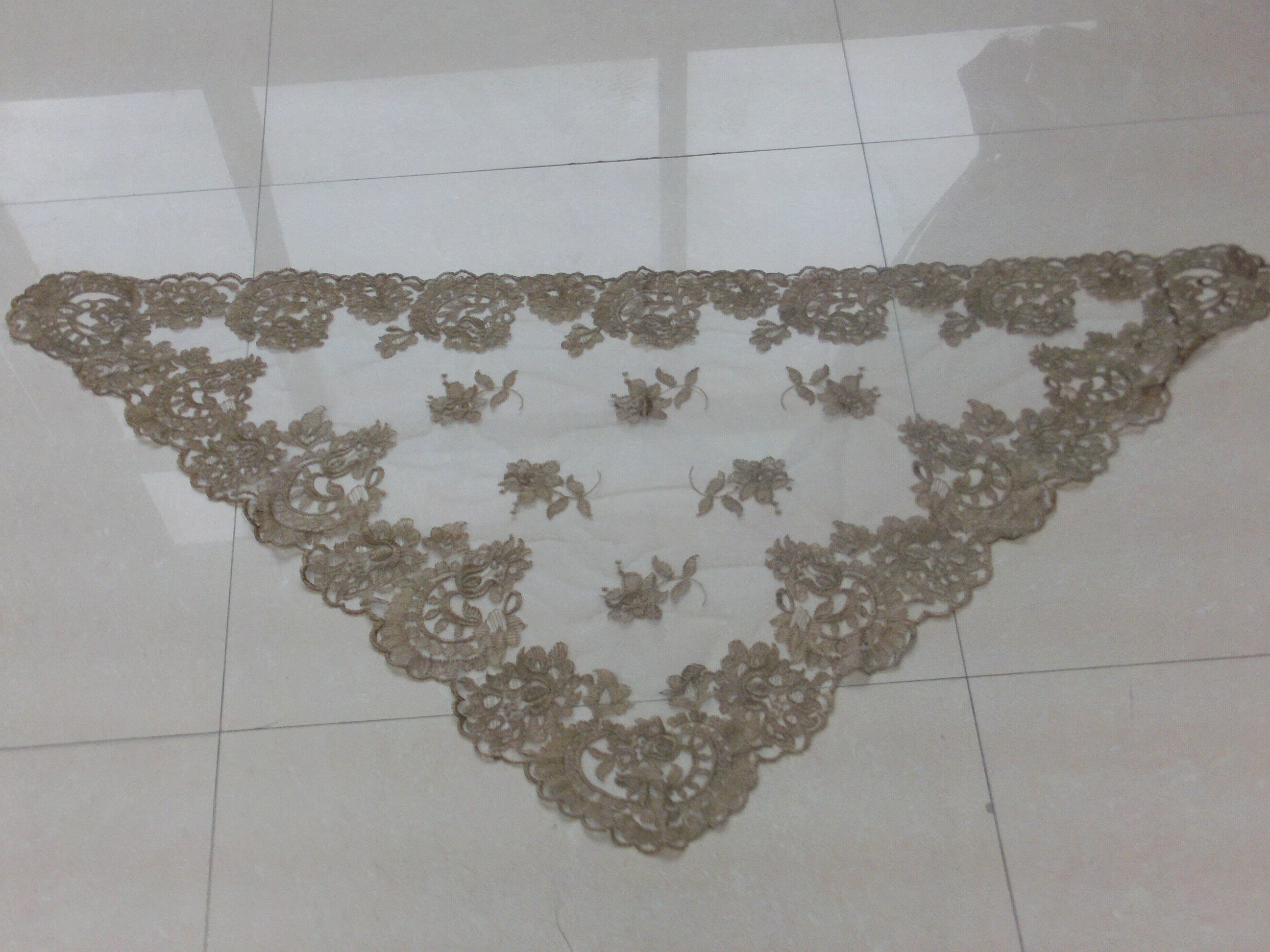 Khaki Ivory Authentic Spanish Floral Mantillas Mesh Based Embroidery veils