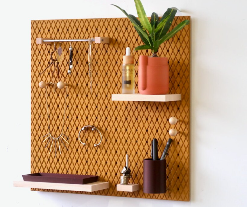 Wooden Pegboard Shelf - living room or bedroom shelf - floating and design wall shelf