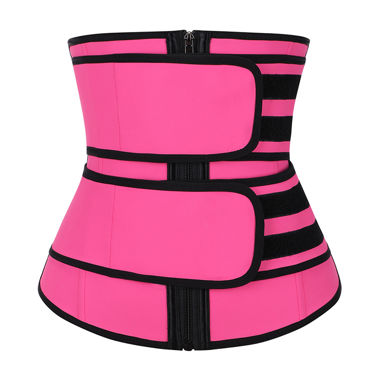 HEXIN Custom Print Logo Zipper Front Compression Double Belt Neoprene/Latex Waist Trainer Women For Lose Weight