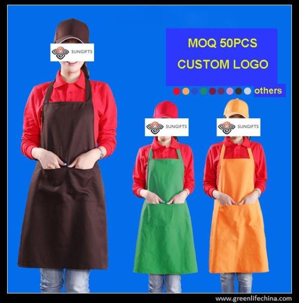 Wholesale hot selling plain colors advertisment unisex aprons for kitchen ready