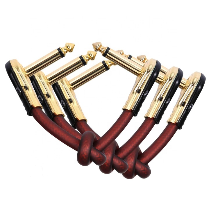 Short Golden Right Angle Mono TS Jack Instrument Guitar Patch Cable for Guitar Effects Pedal Board