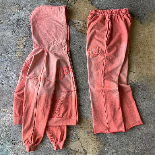 Custom 2 Piece Set Men's Jogging Suits in Acid Wash Design and Puff Print Tracksuits