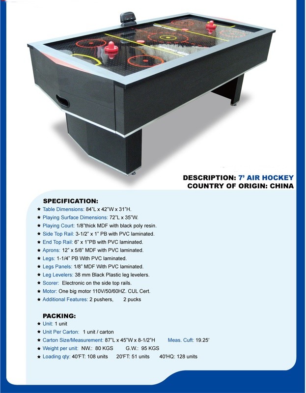 Strong 84 inches air hockey table ice hockey surface power electronical wood MDF