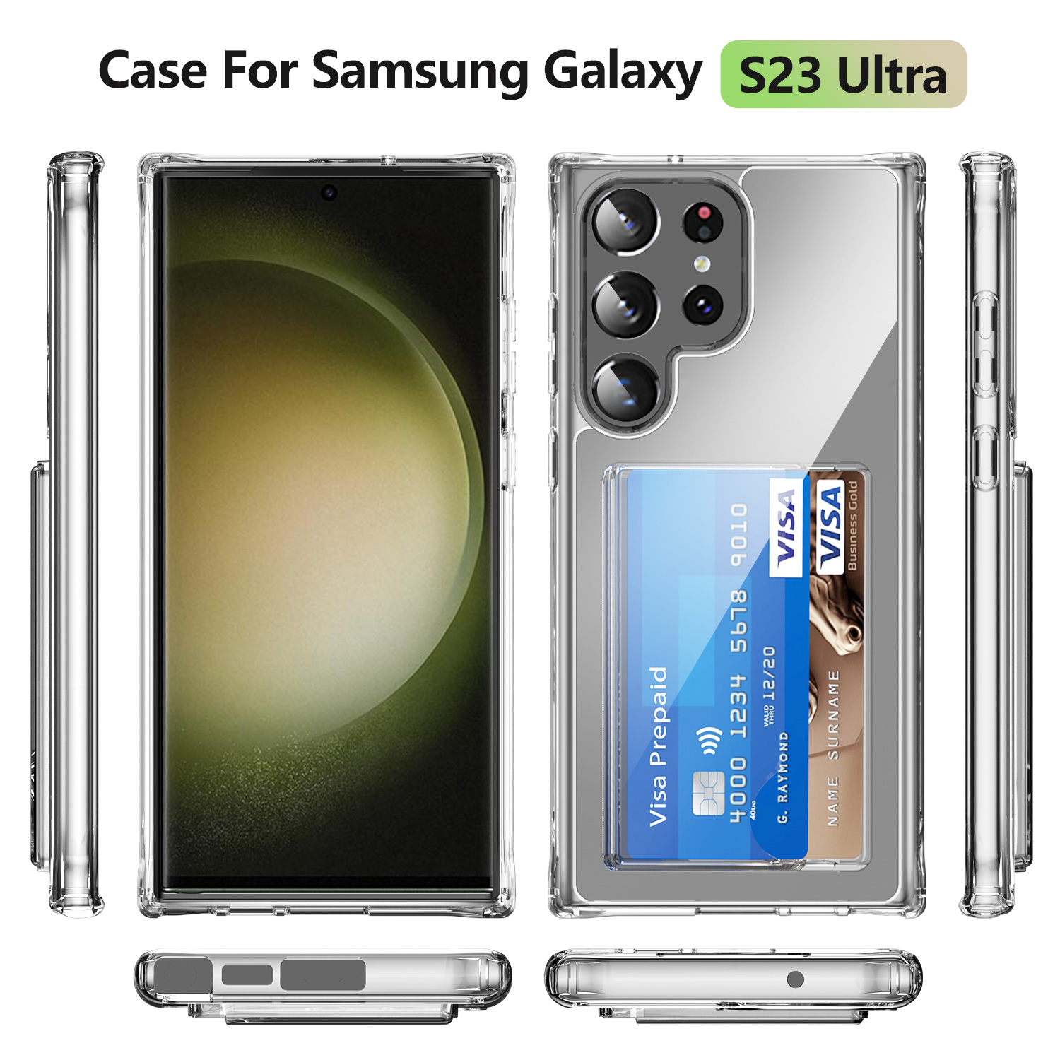 Mobile Phone Cases for Samsung Galaxy S23 S23U Shockproof Hard PC Transparent Clear and Card Holder