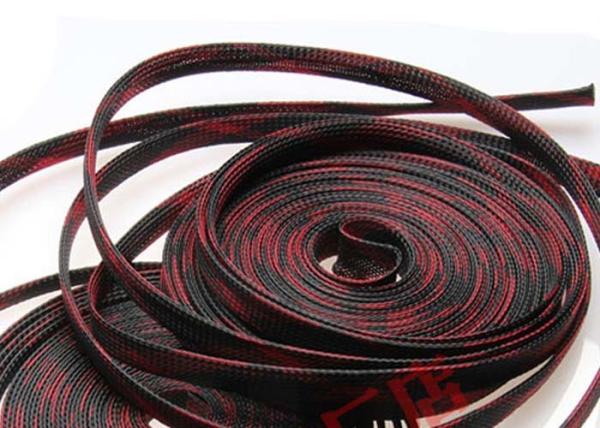 Black Flame Proof PET Expandable Braided Sleeving Wear Resistant For Cable