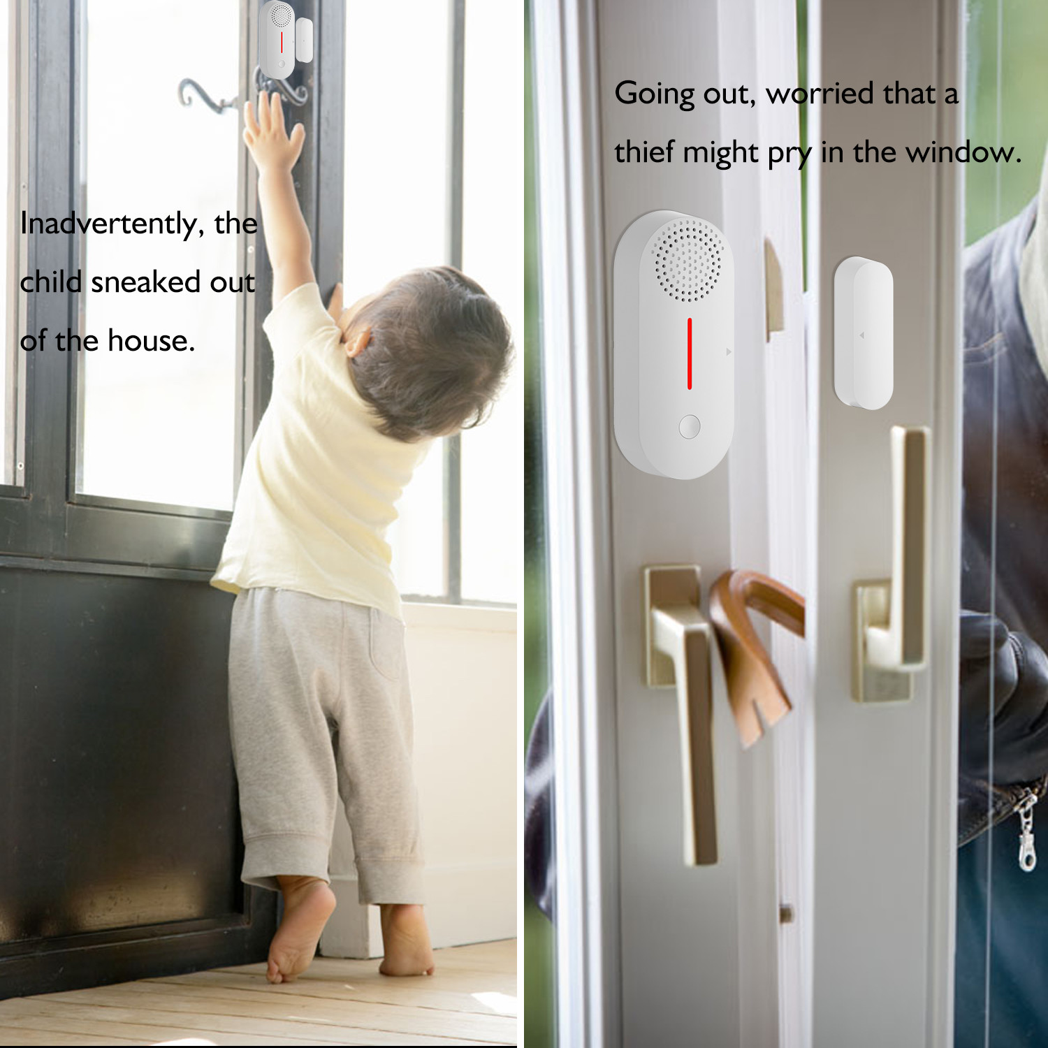 Smart Sound / Light Wifi Door And Window Alarms ABS Wireless Door Window Security Alarm