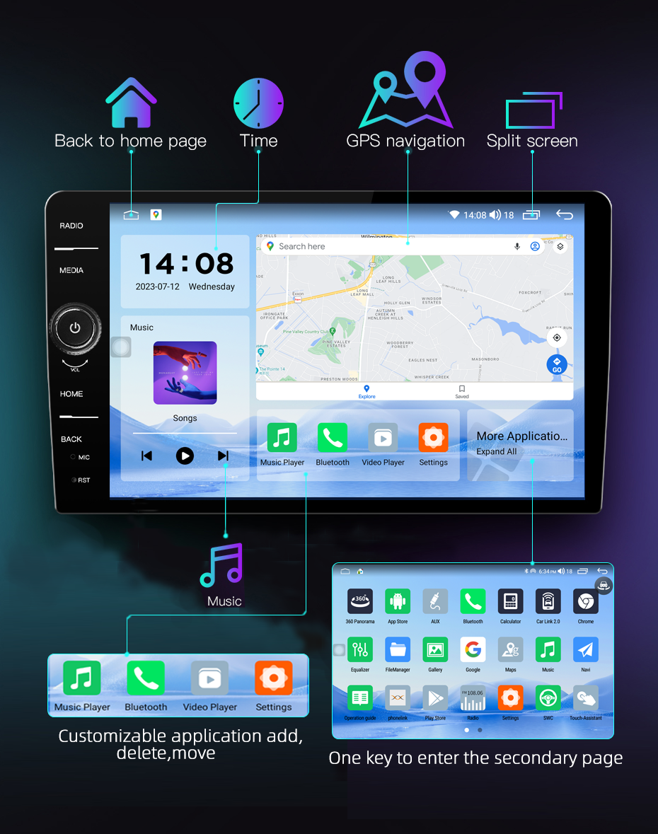 TS10 10.36inch Knob 2K QLED 8core 64GB 128GB Universal screen car dvd player car radio
