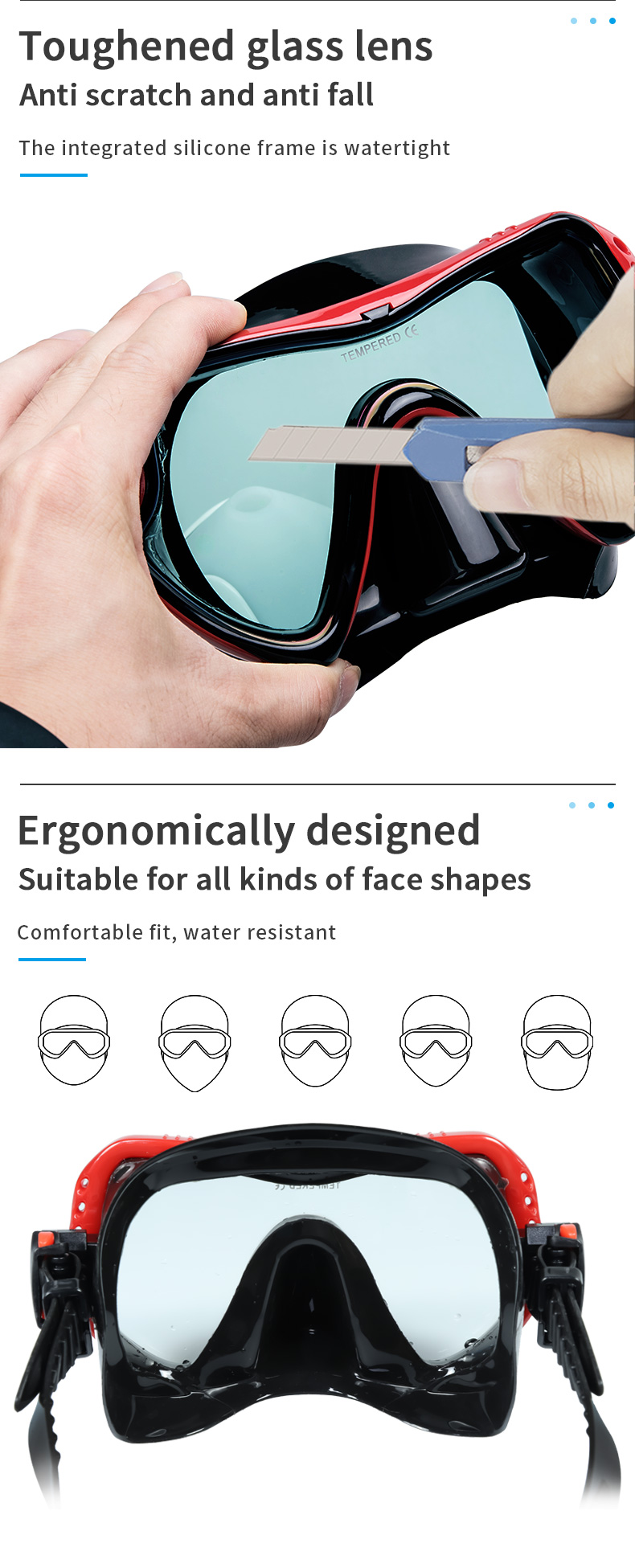 Tempered Glass Lens Diving Mask Junior Snorkel Set Silicone PC PVC