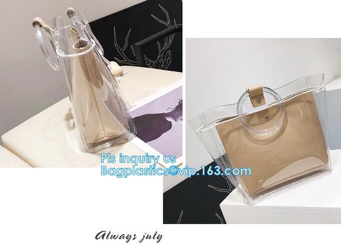reusable eco friendly tote transparent pvc shopping bag, shopping cluth PVC beach bag with zipper, eco-freindly Promotio