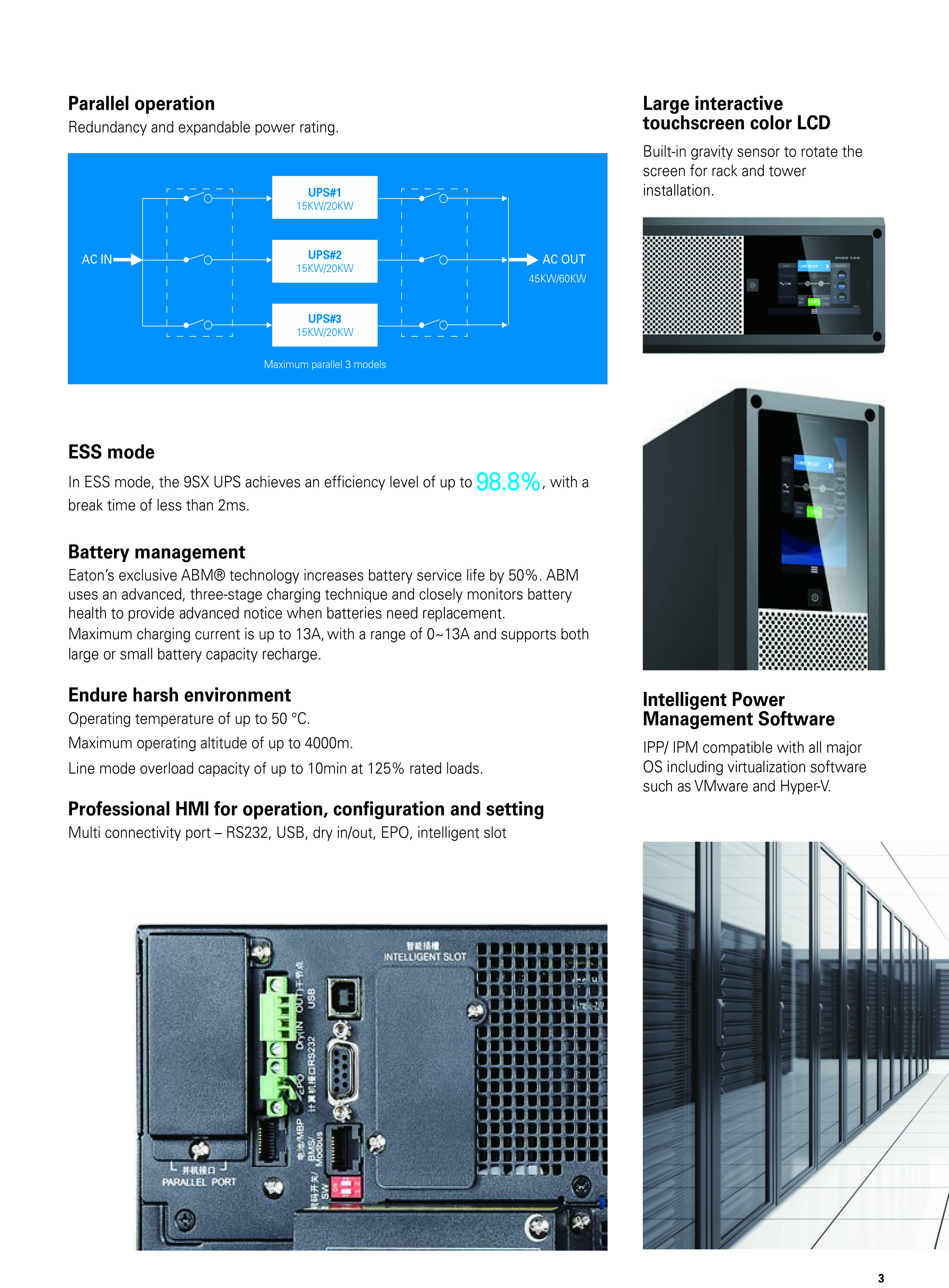 Eaton 15KVA 20KVA 50KVA 200KVA 250KVA 300KVA online ups RACK MOUNT TOWER TYPE High Performance Online Built in Battery UPS