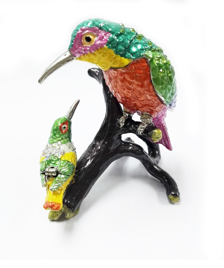 Mum and baby bird metal jewelry box for jewelry wholesales bird jeweled enamel trinket box